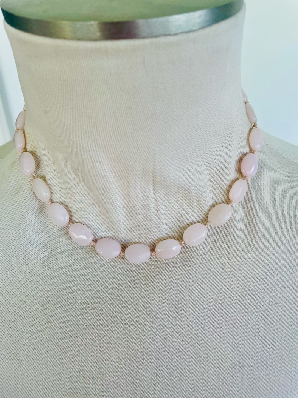 Pink Rose Quartz Necklace  Hand knotted  Sterling Silver Clasp New by Sheoma